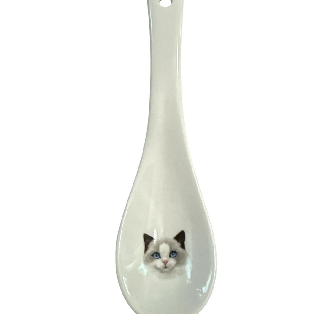 Pet Porcelain Spoon Set with Dog and Cat Motifs - White Kitchen Gift Idea NWOT